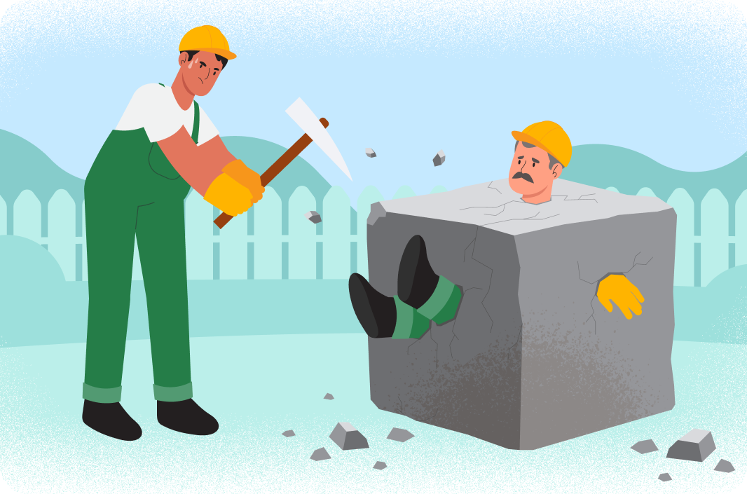 illustrated image of worker stuck in concrete